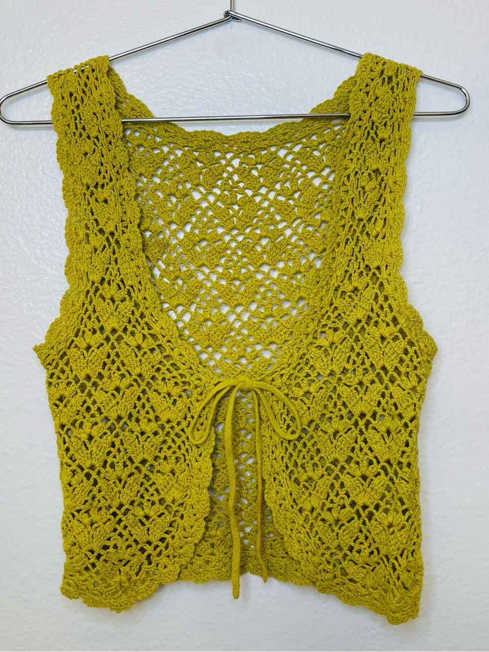 Vintage Michel Klein Paris Y2K Crochet Tie-Front Top - Yellow Size S-M